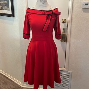 Vintage style red and black dress with bow detailing size M (6-8)